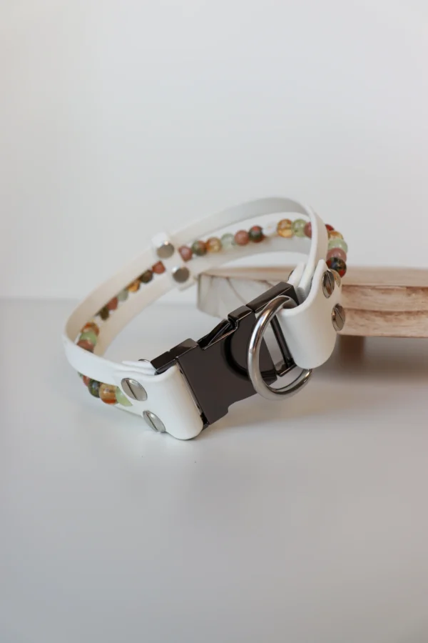 collier pour chien en biothane et pierres naturelles