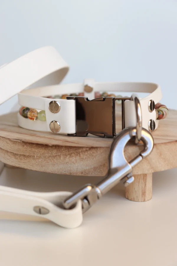 collier pour chien en biothane et pierres naturelles