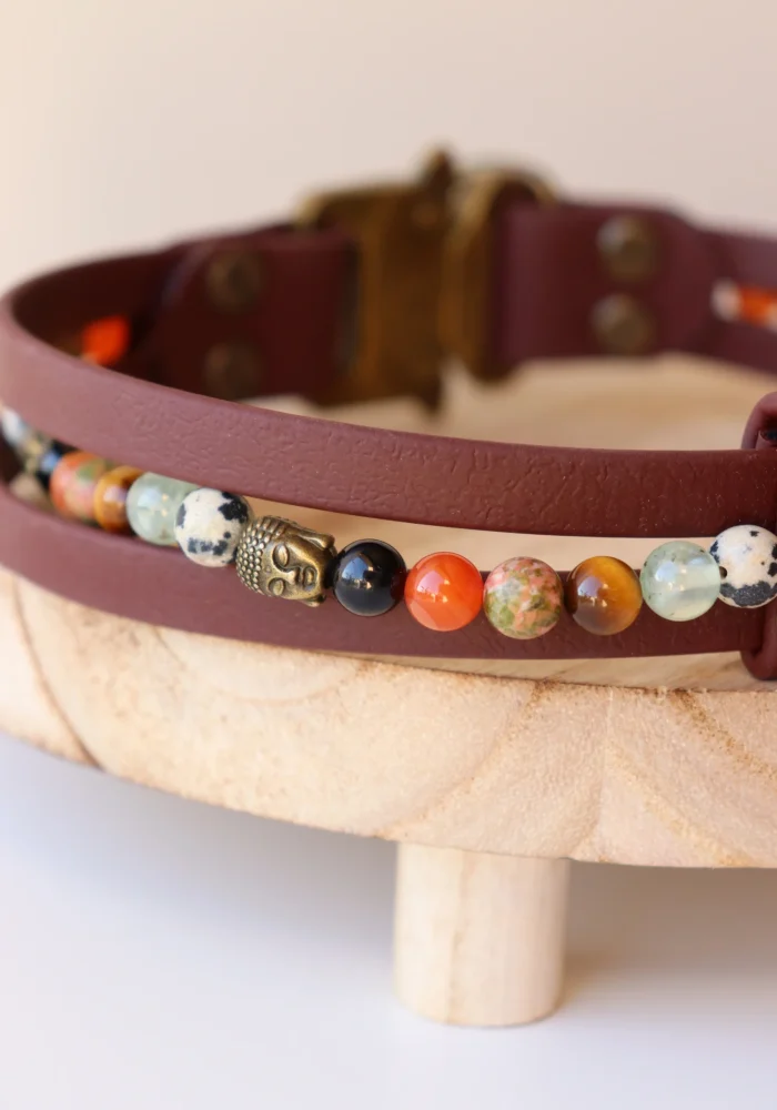 collier pour chien en biothane et pierres naturelles