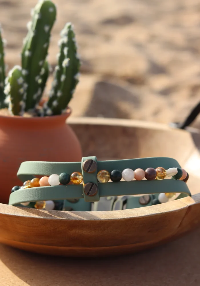 collier biothane pour chien et pierres de lithothérapie